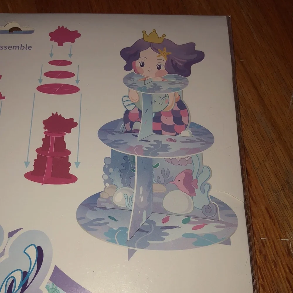 3 Tier Mermaid Cupcake Birthday Stand Purple Blue‎ Multi Colored